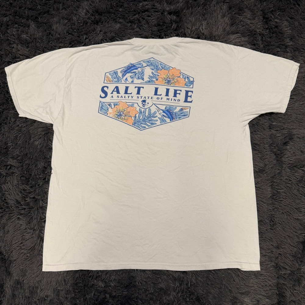 Salt Life Mens 2XL Pocket T-Shirt Off White Tropical Marlin Graphic Tee